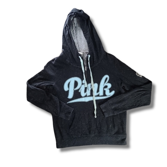 Vs PINK black white blue heathered quarter-Zip pullover hoodie - Picture 1 of 3